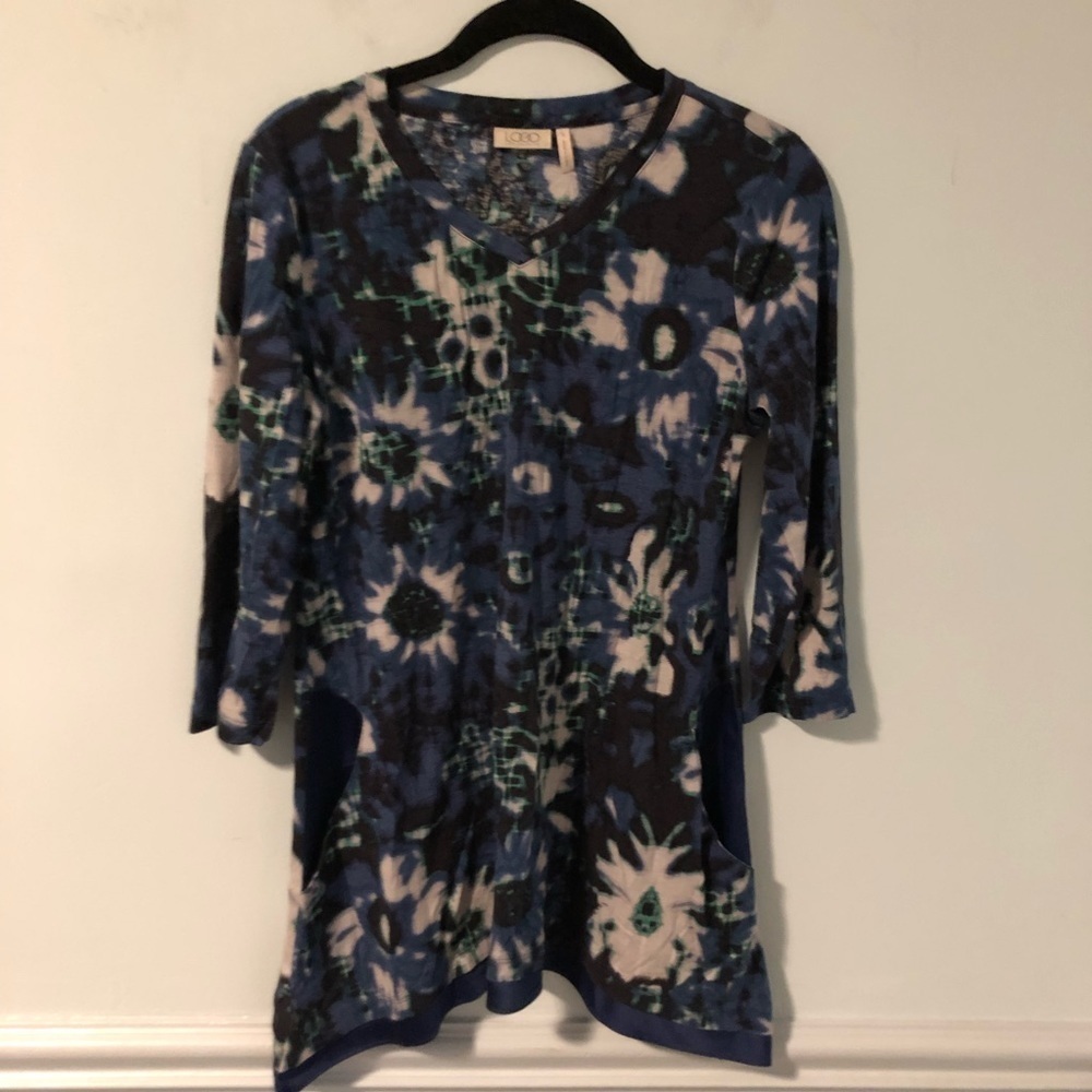 LOGO By Lori Goldstein Blue Tie-Dye Long Sleeve Blouse Size Small